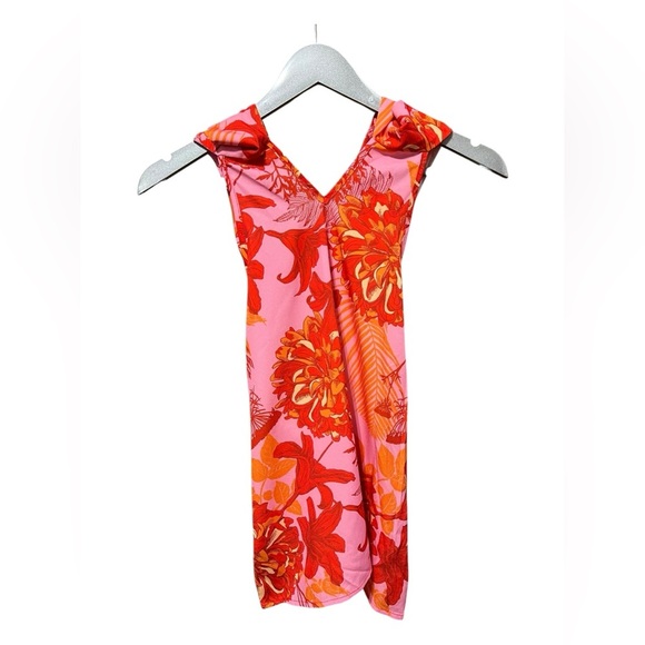🟣SHEIN Pink & Orange Floral Twist-Back Sleeveless Top – Size Small - Picture 1 of 4